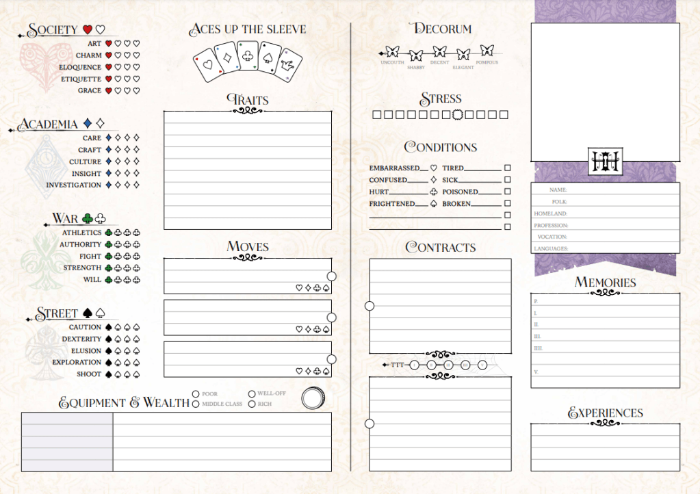 Household character sheet